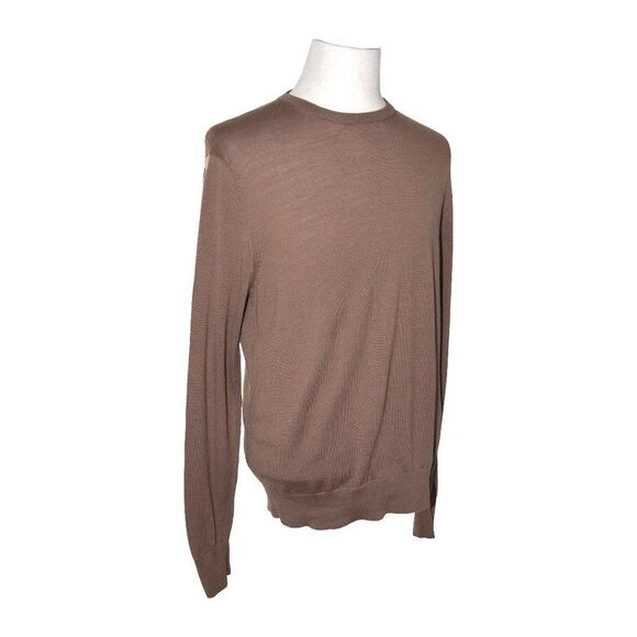 Uniqlo 100% Pure Wool Knit Long Sleeve Sweater Men’s Sz L Camel Brown Top - Picture 2 of 7